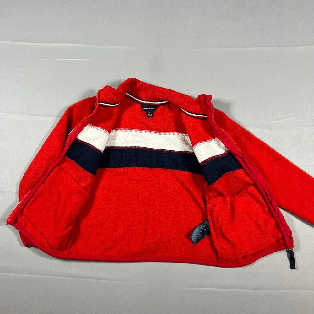 Vintage Tommy Hilfiger Fleece Jacket Kids 6 Red Global Stripe Full Zip Winter